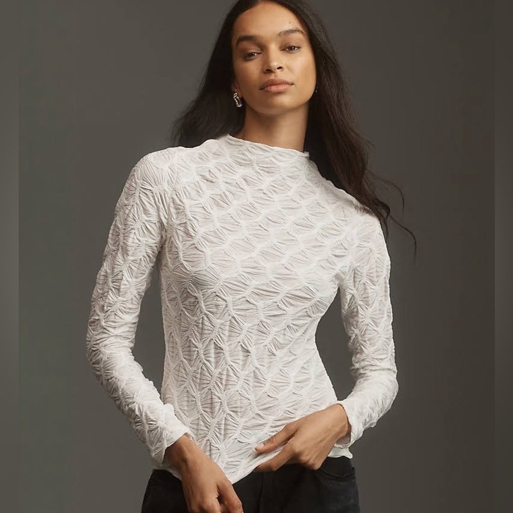 Anthropologie Long Sleeve Mock Neck Textured Top Size: XS